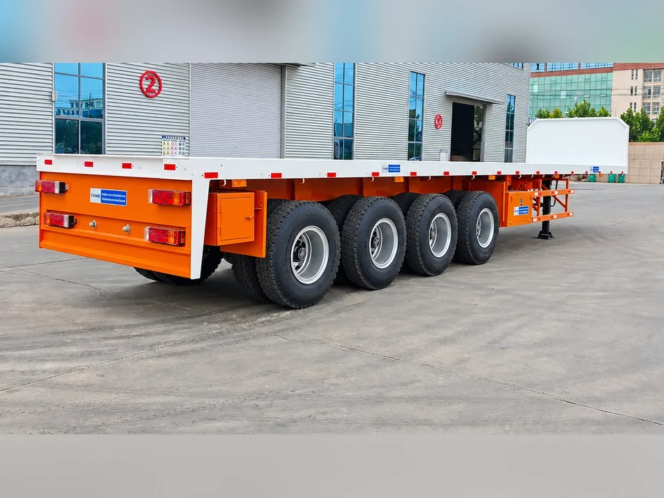 Flatbed semi-trailer, three-quarter platform view