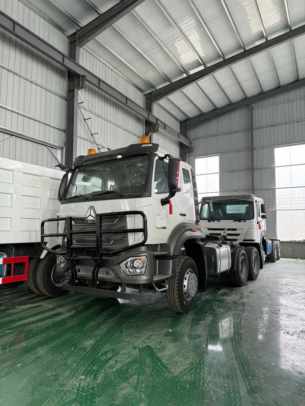 HOWO tractor truck, front view inside a workshop